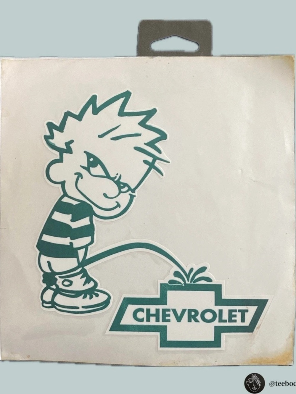 Vintage 1990s "Calvin Peeing on Chevrolet" Bumper Sticker Decal - NOS